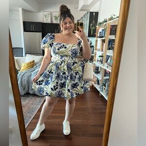 Anthropologie Blue and Yellow Floral Mini Dress